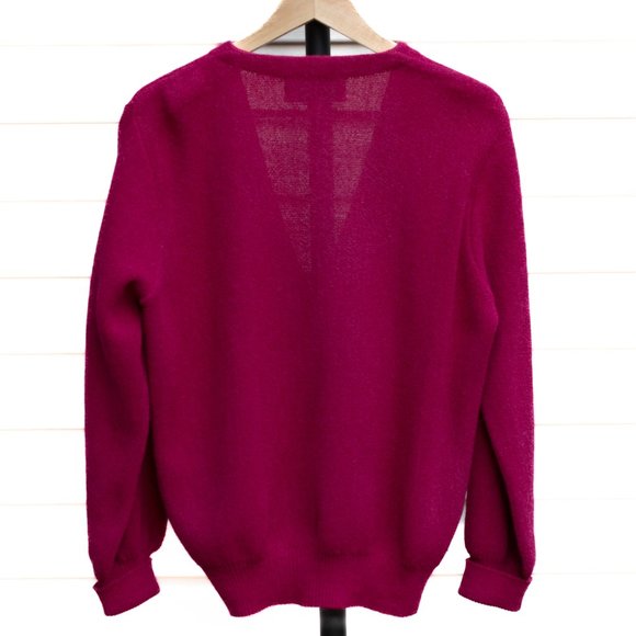 Peruvian Connection Size Small Oversized Wool Cardigan in Magenta Raspberry Red - Picture 3 of 5